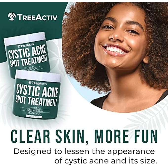 TreeActiv CYSTIC ACNE SPOT TREATMENT, 3% SULFUR BLEMISH REMOVER FOR MEN, WOMEN, TEENS & ADULTS, HORMONAL ACNE TREATMENT WITH ALOE VERA, BENTONITE, WITCH HAZEL & TEA TREE OIL FOR SKIN, 120+ TREATMENTS - Image 3